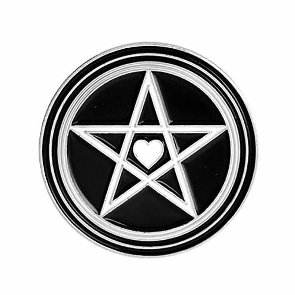 Pentagram Heart Black Enamel Pin Badge