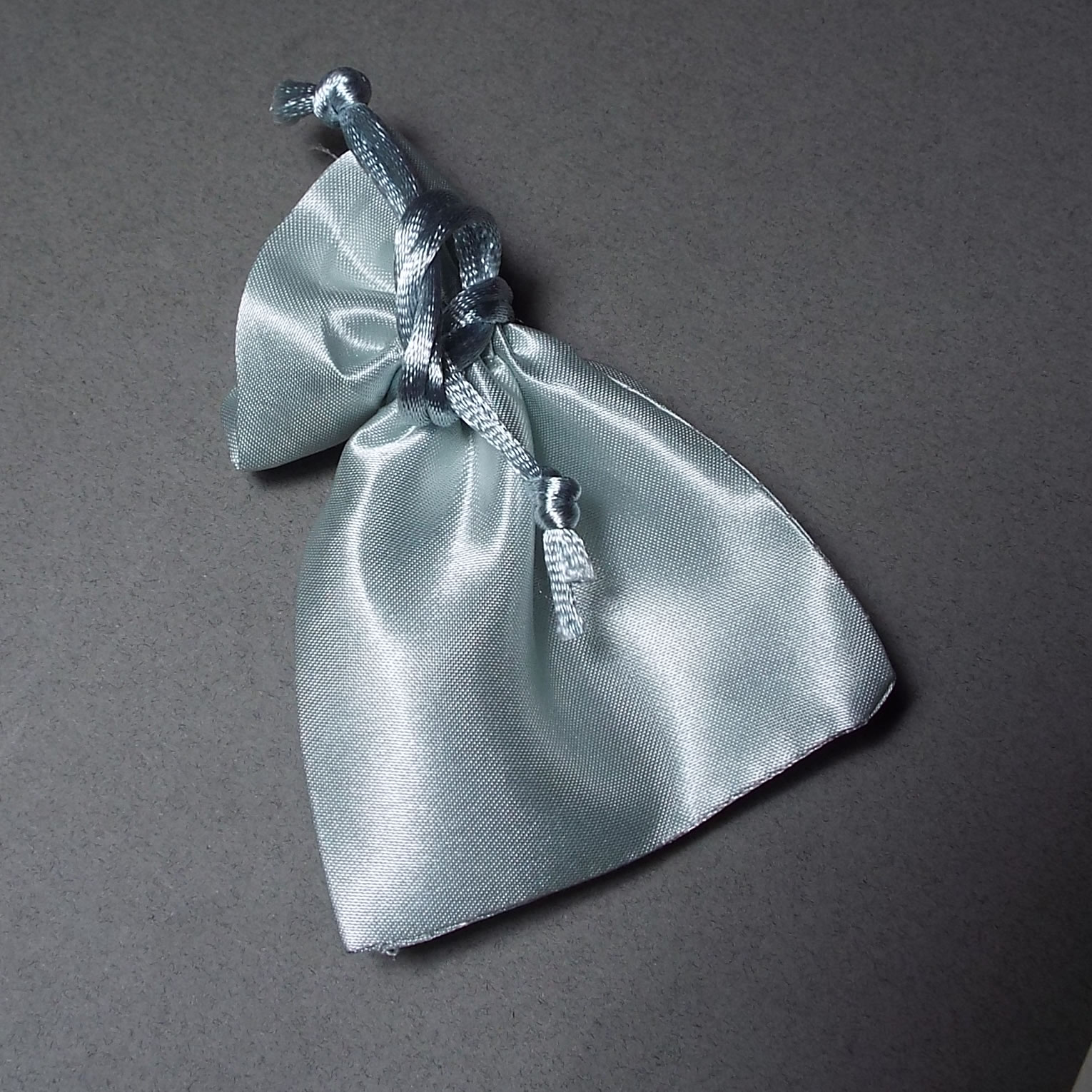 Silver Metal Little Acorn Earrings Grey Satin Bag