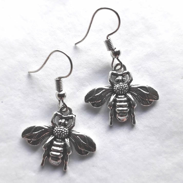 Silver Metal Bee Earrings