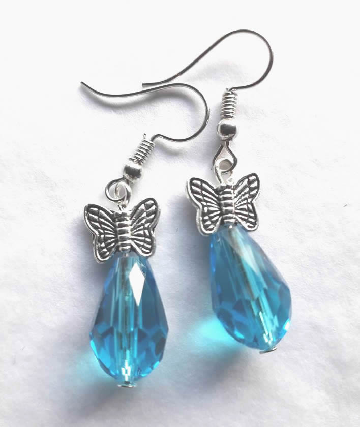Turquoise Blue Crystal Butterfly Earrings