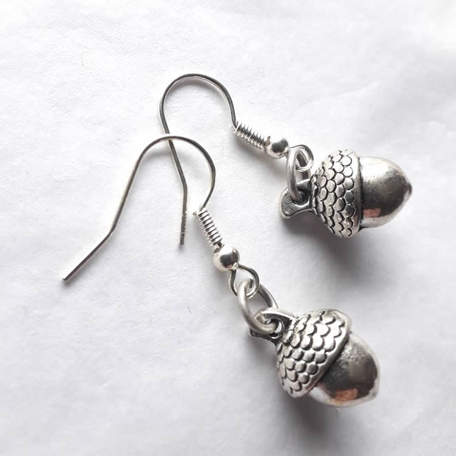 Silver Metal Little Acorn Earrings