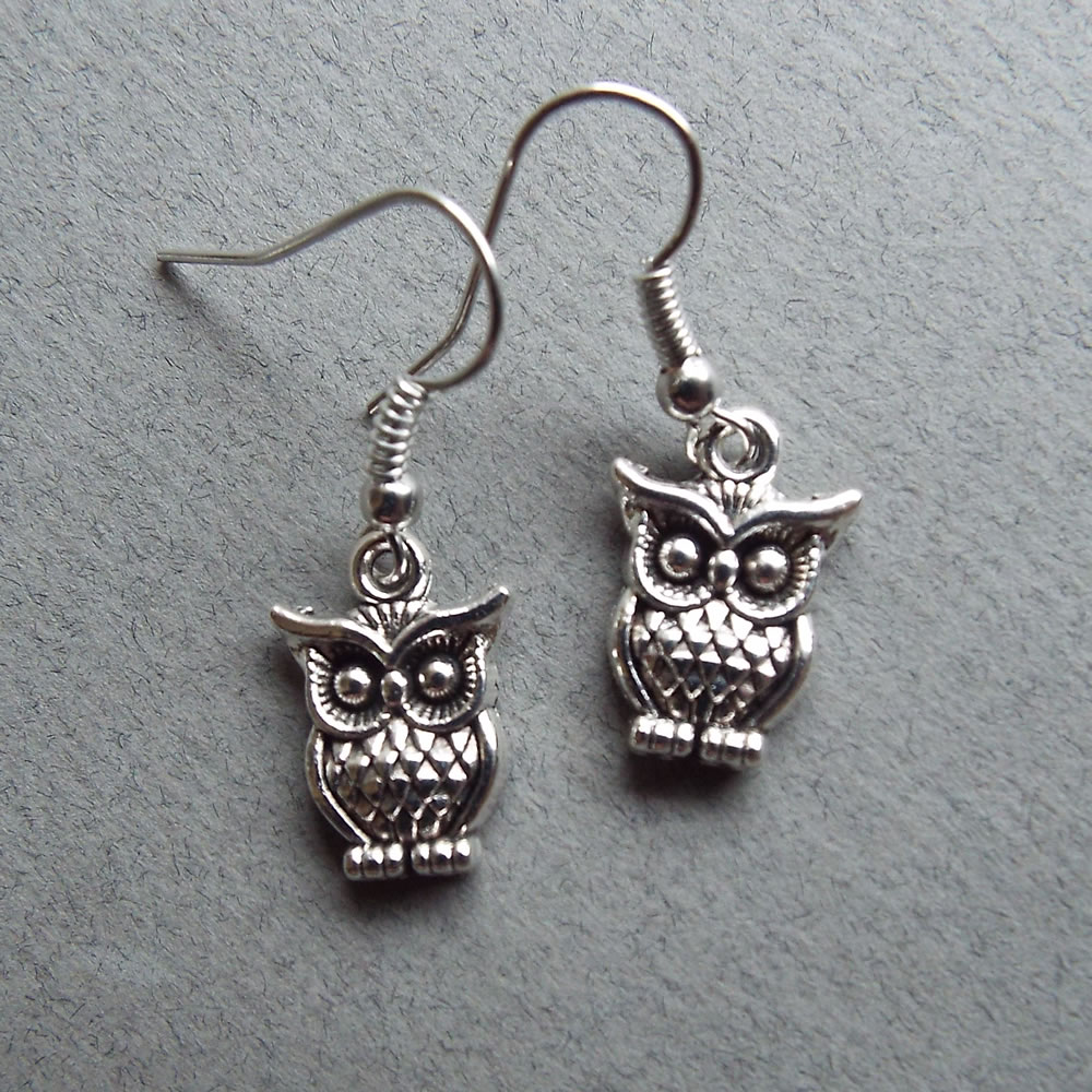 Silver Metal Owl Earrings