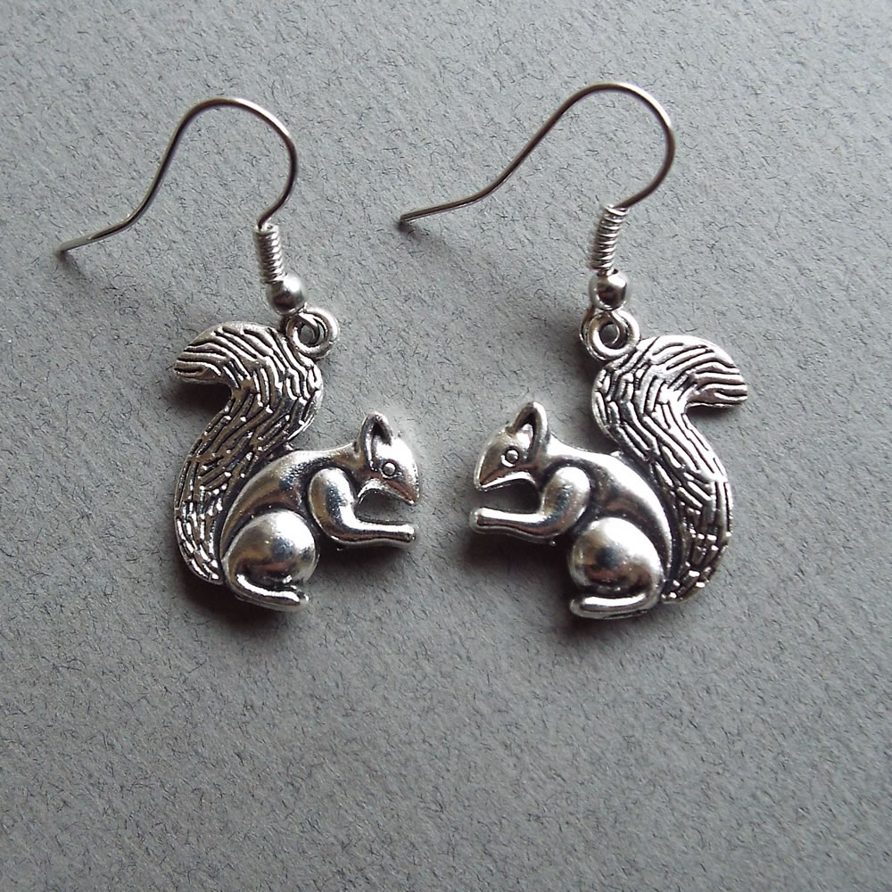 Silver Metal Squirrel Earrings
