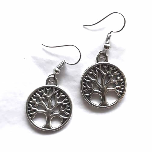 Silver Metal Tree Of Life Earrings
