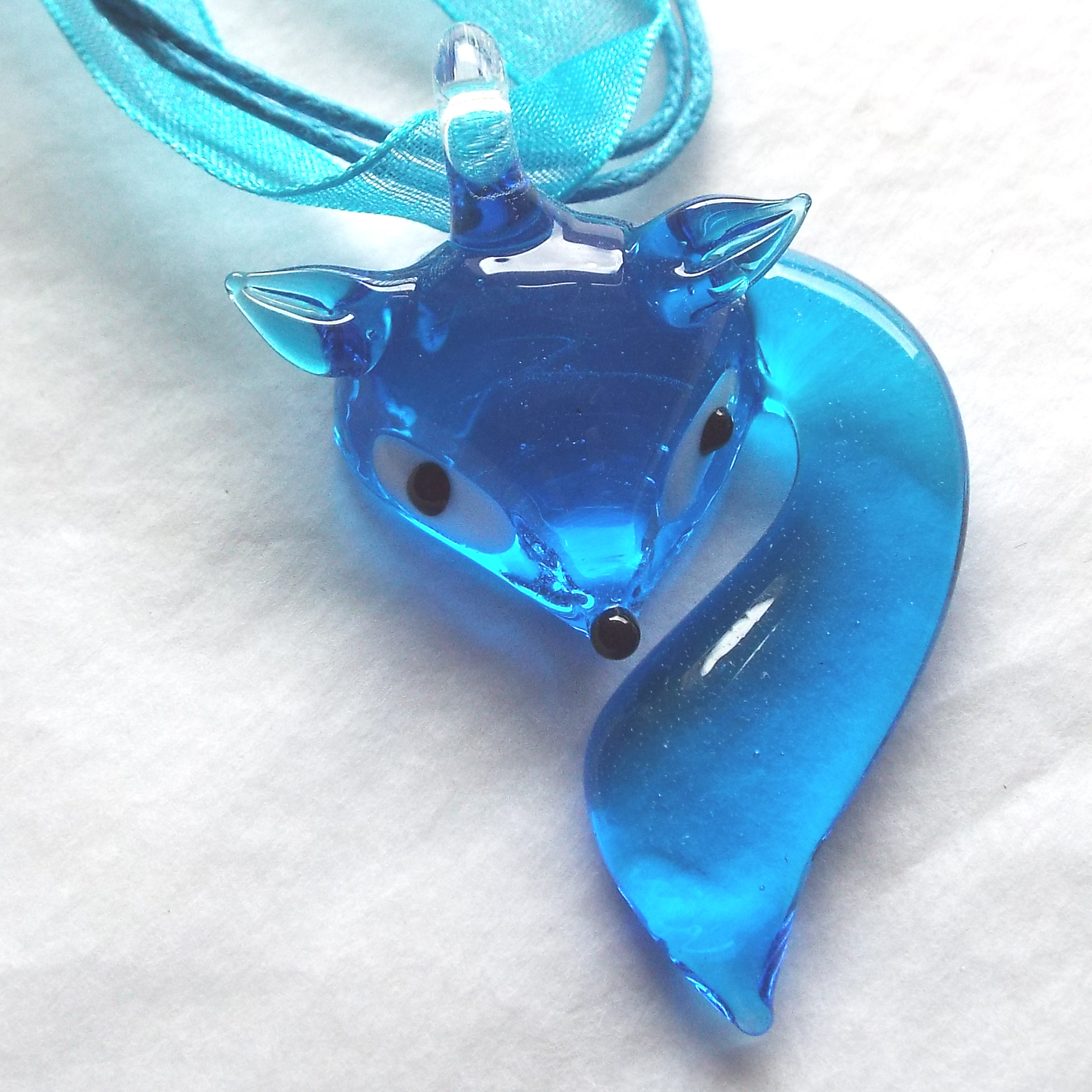 Blue Glass Fox Necklace