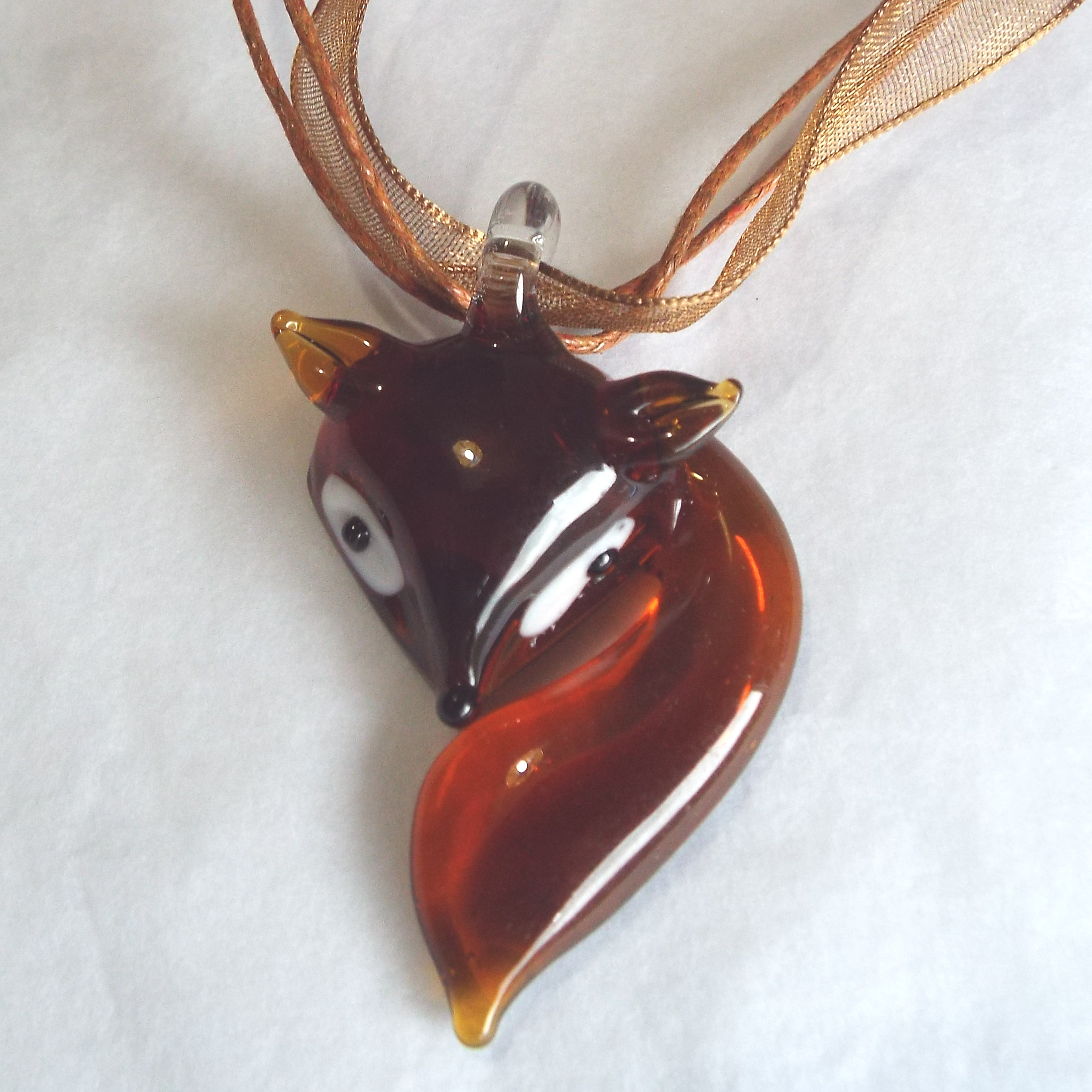Brown Glass Fox Necklace