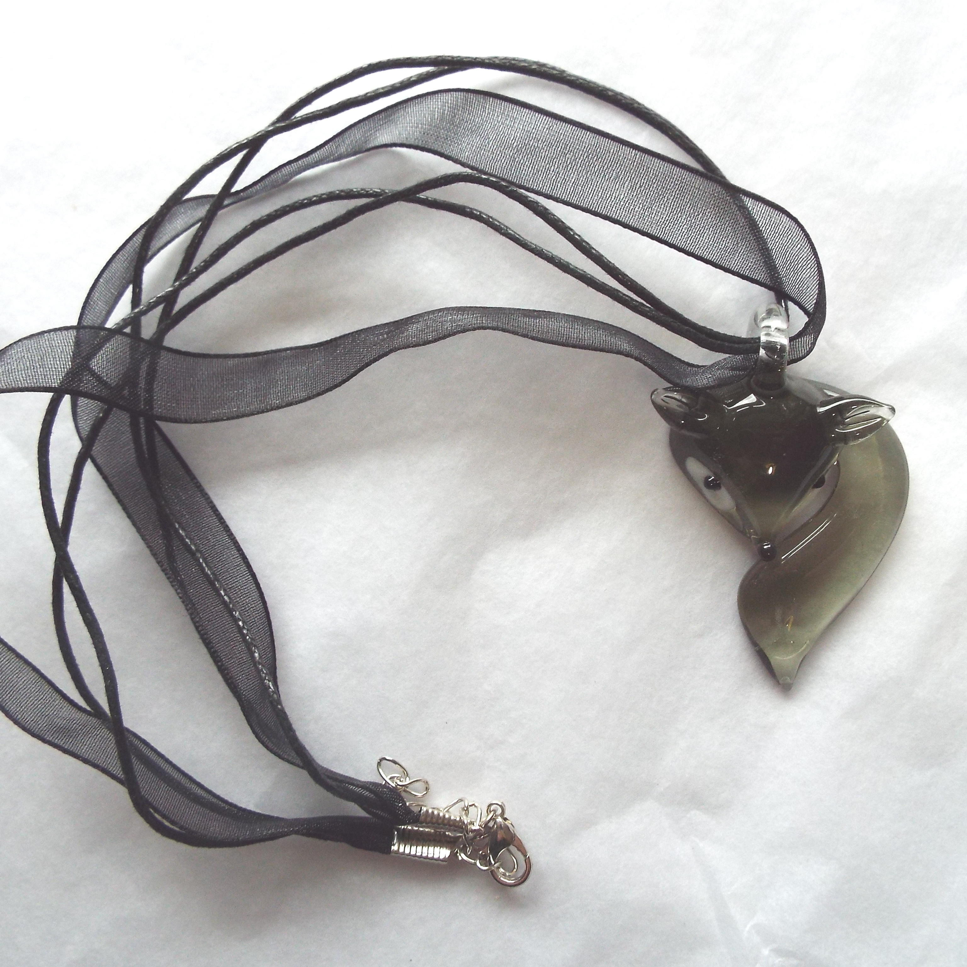 Black Glass Fox Necklace