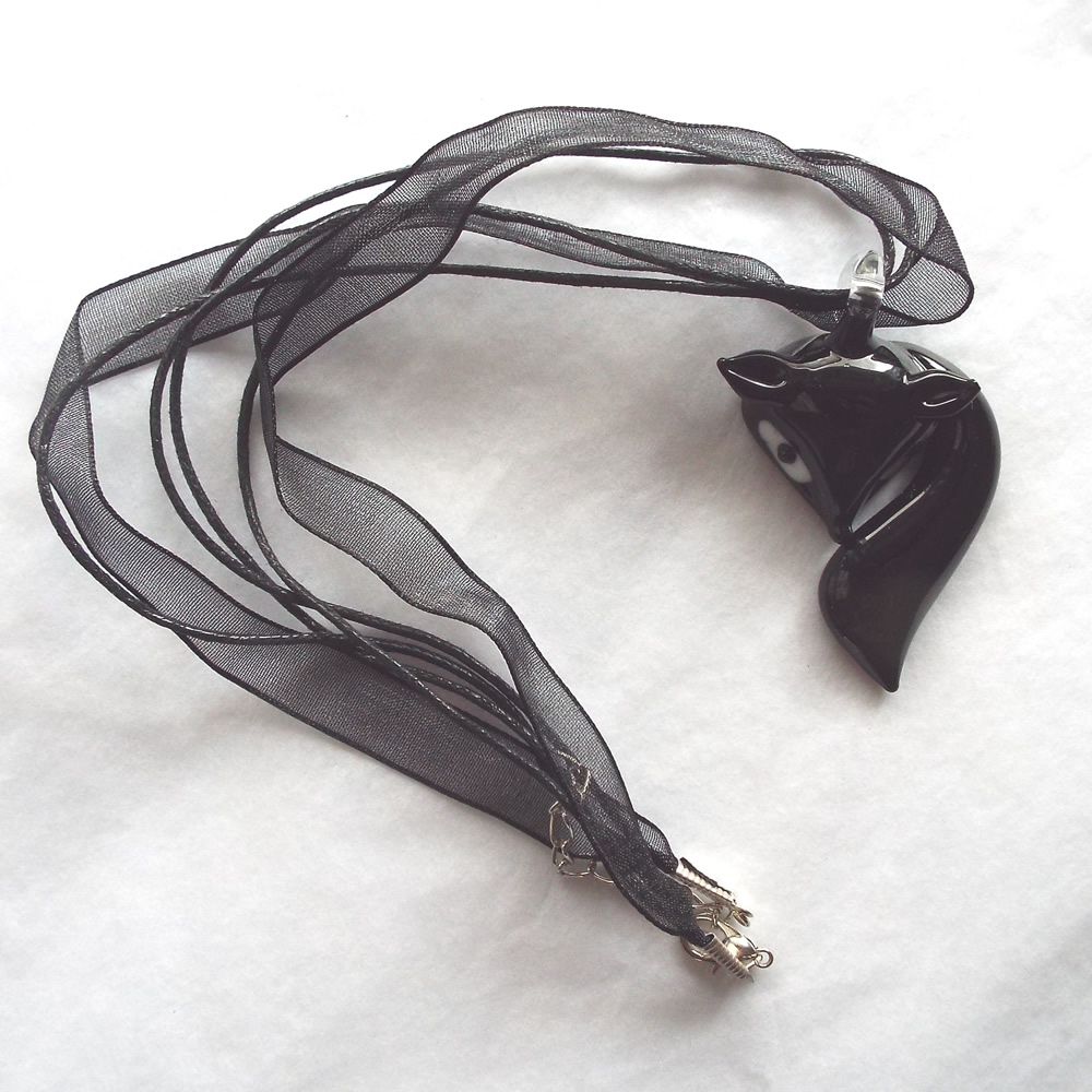 Opaque Black Glass Fox Necklace