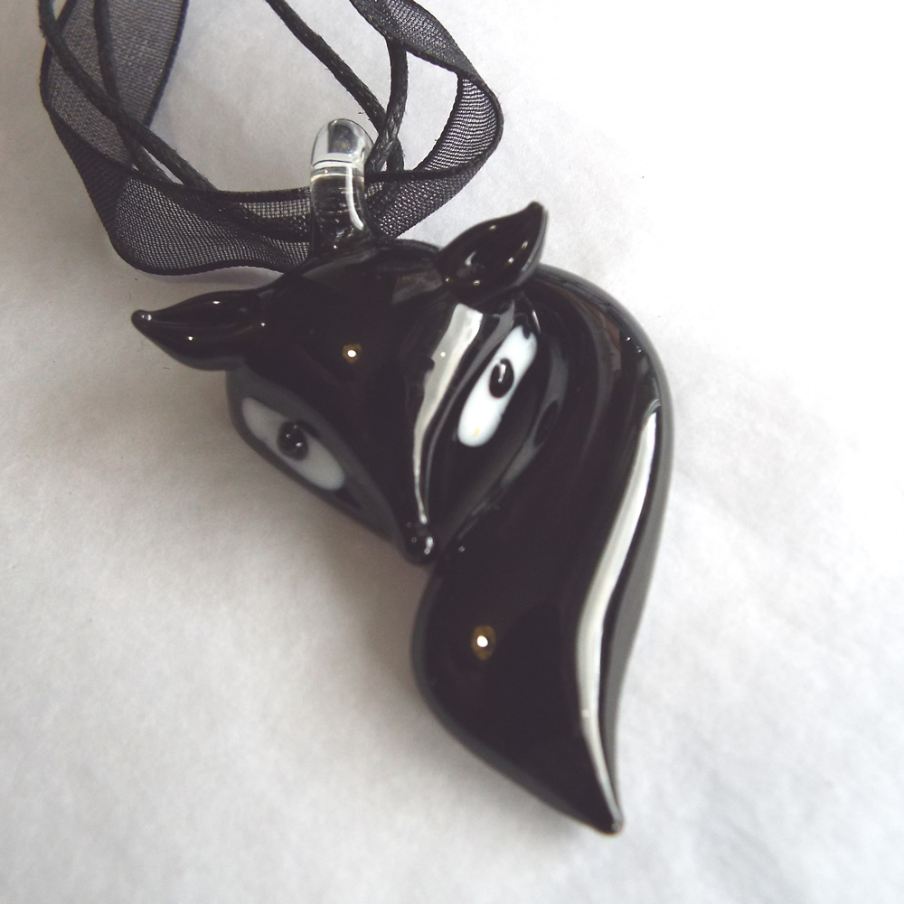 Opaque Black Glass Fox Necklace
