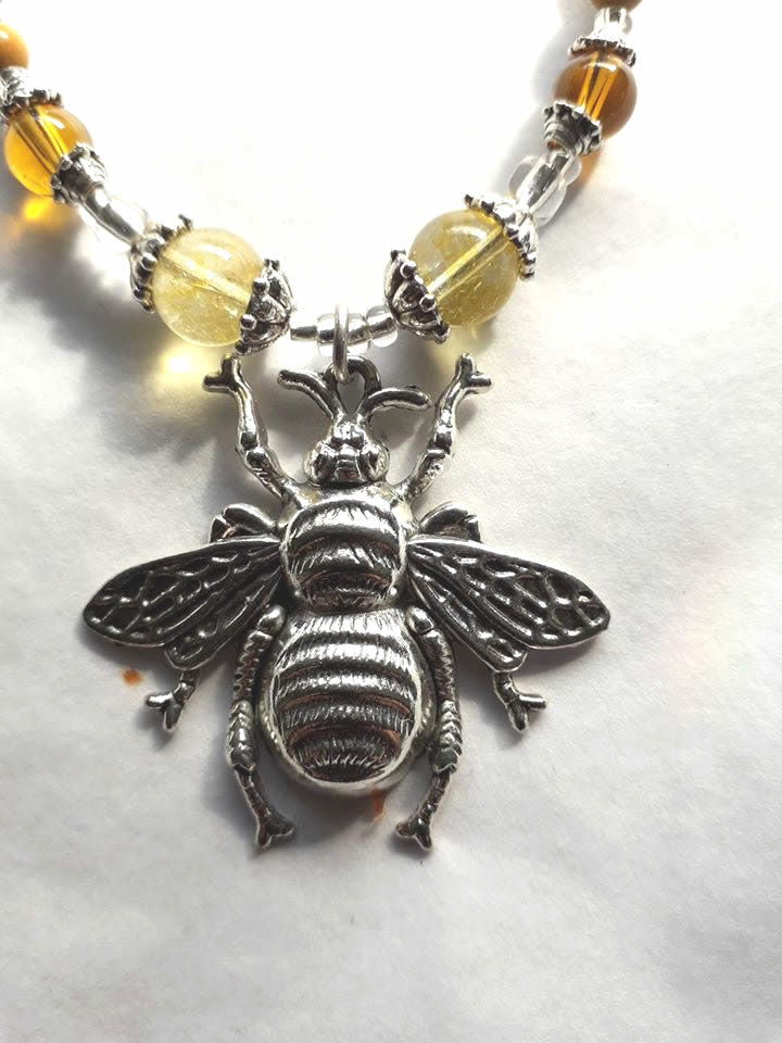 Necklace with Bee Pendant and Citrine Gemstones