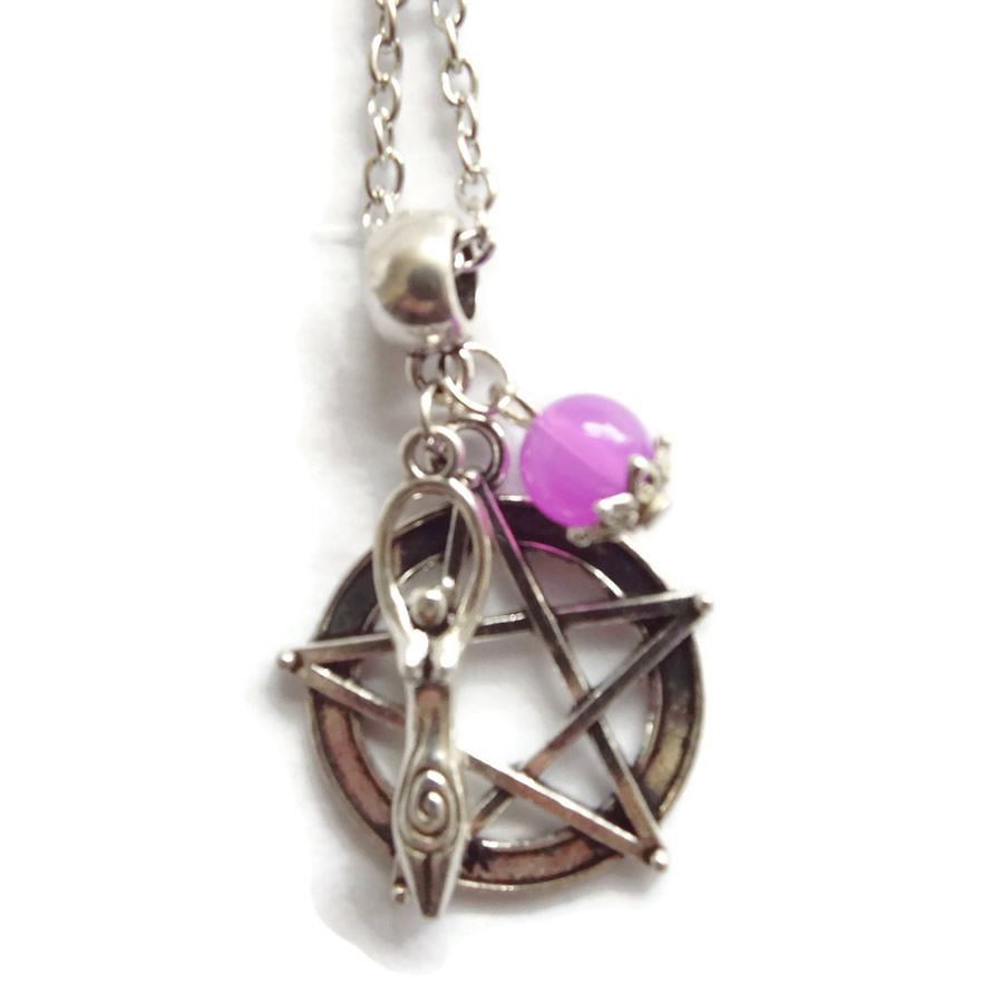 Goddess, Pentacle and Purple Pendant Charm Necklace