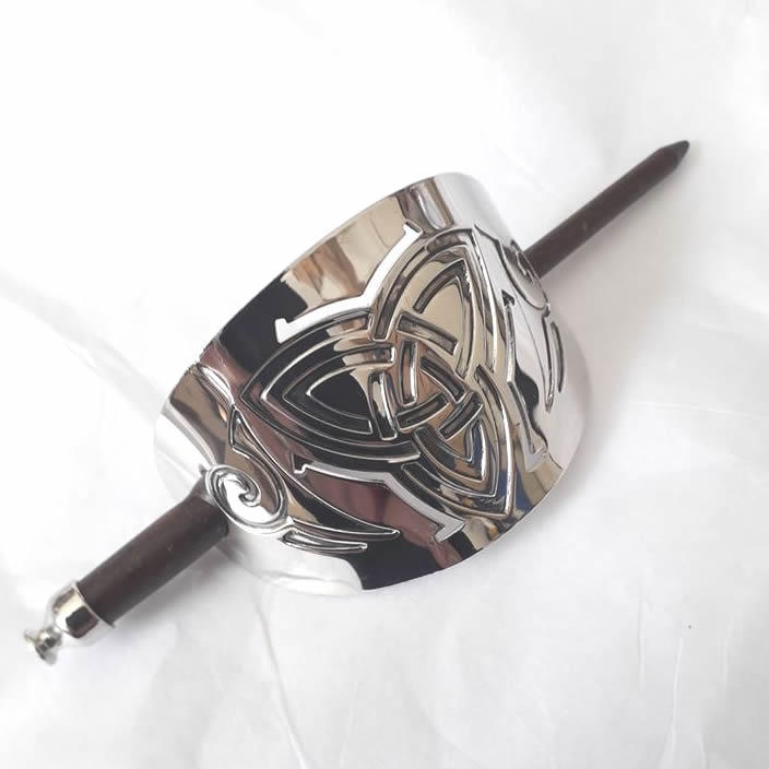 Celtic Big Triquetra Silver Metal Hairpin with Wooden Pin