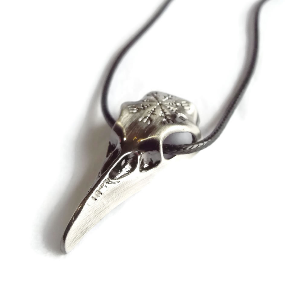 Helm of Awe Raven Skull Pendant Necklace