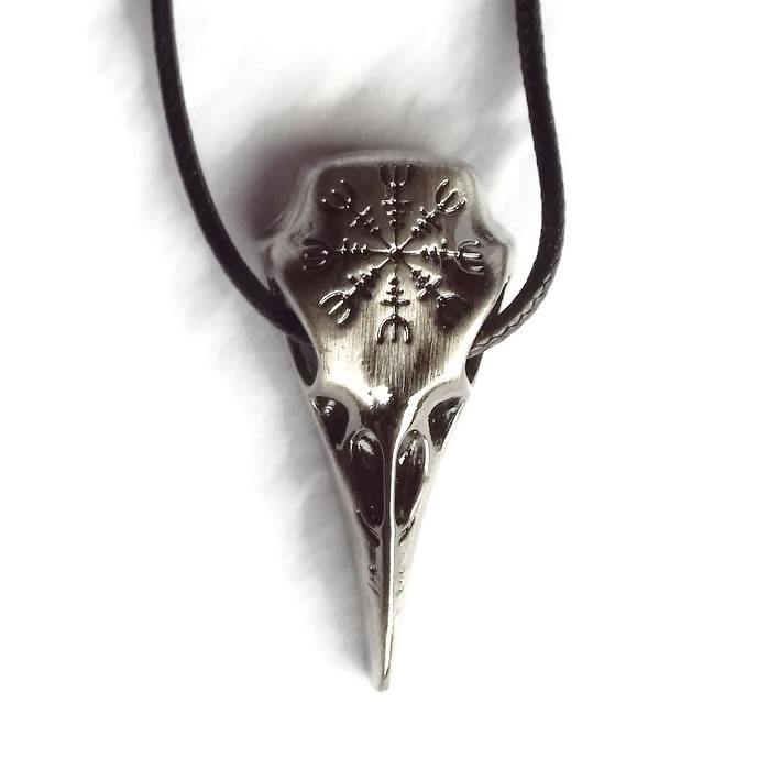 Helm of Awe Raven Skull Pendant Necklace