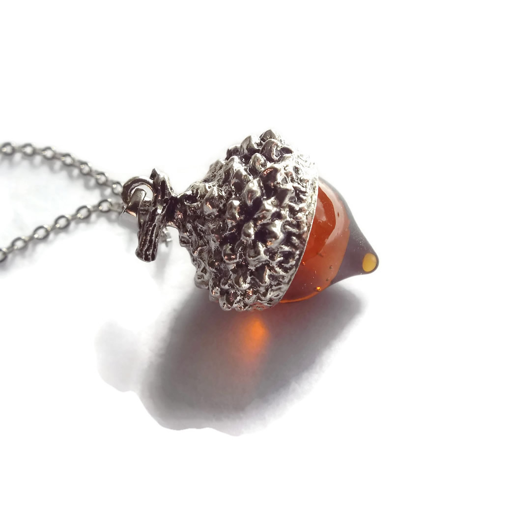 Glass Acorn Pendant Necklace