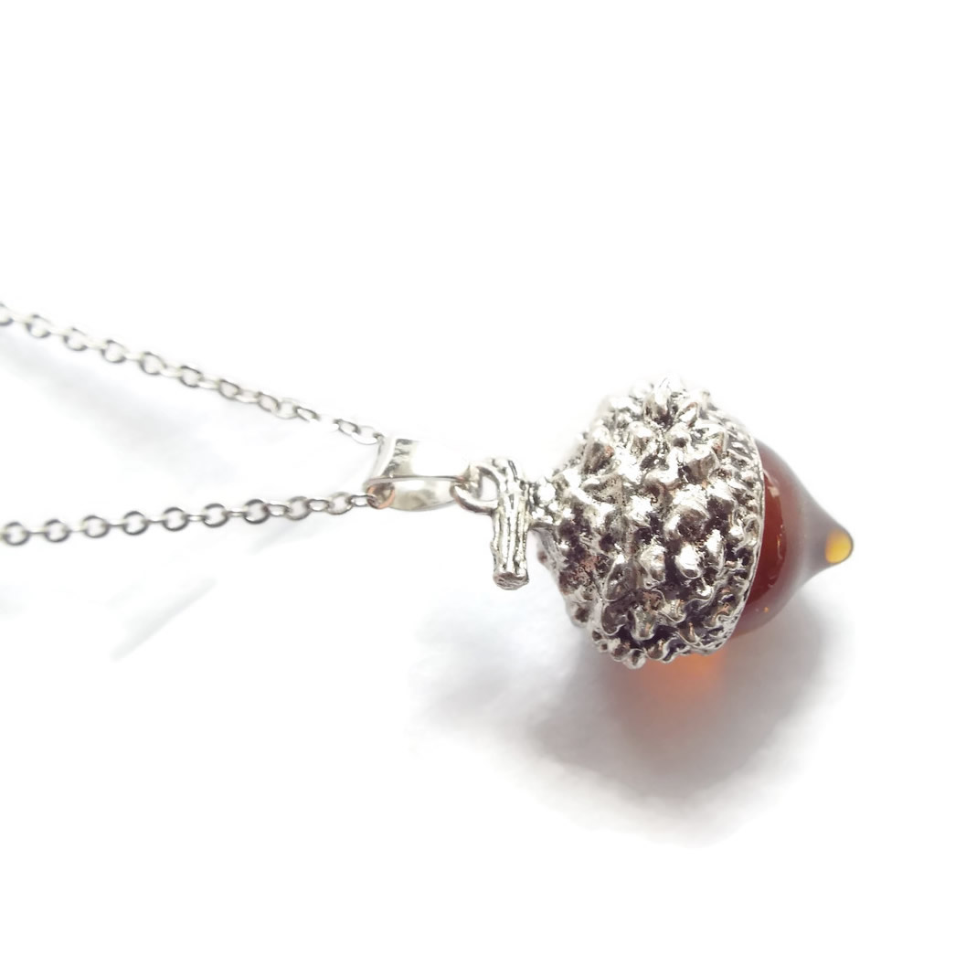 Glass Acorn Pendant Necklace
