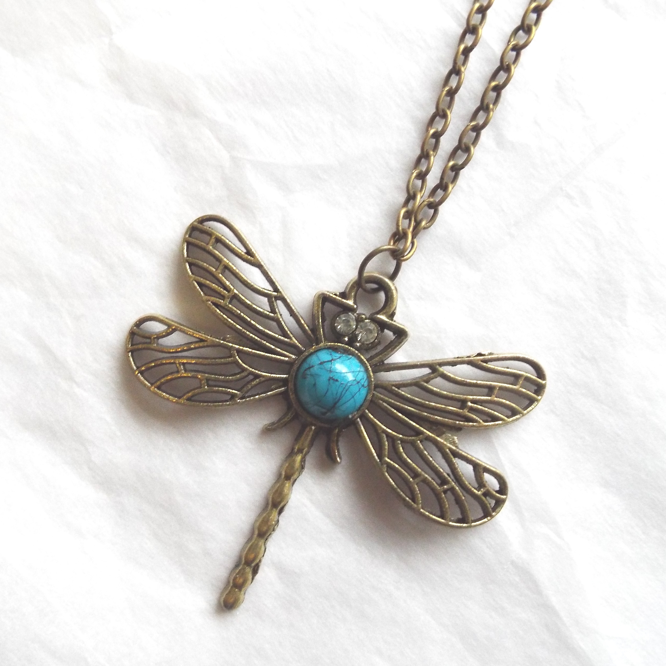 Antique Gold Dragonfly Necklace
