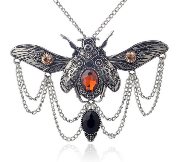 Steampunk Silver Scarab Beetle Necklace