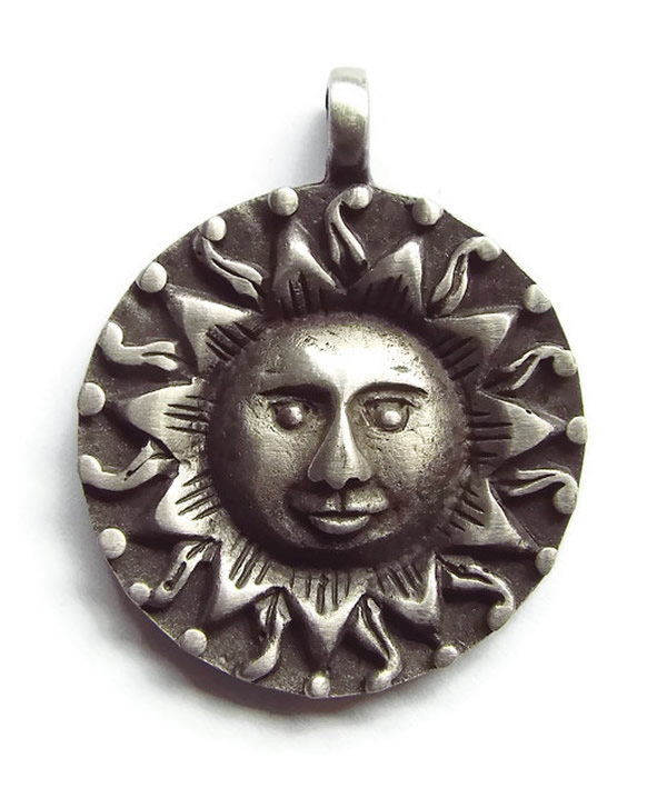 Medieval Sun Face Pewter Pendant Necklace