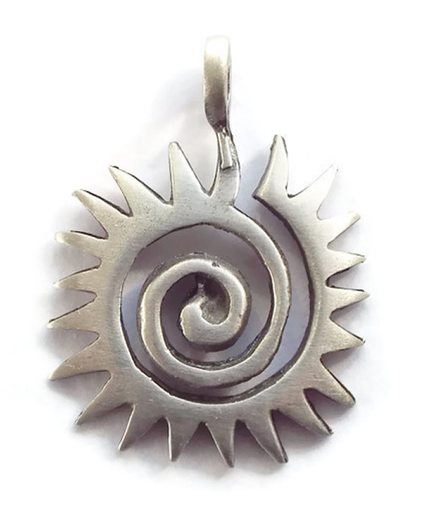 Spiral Sun Pewter Pendant Necklace