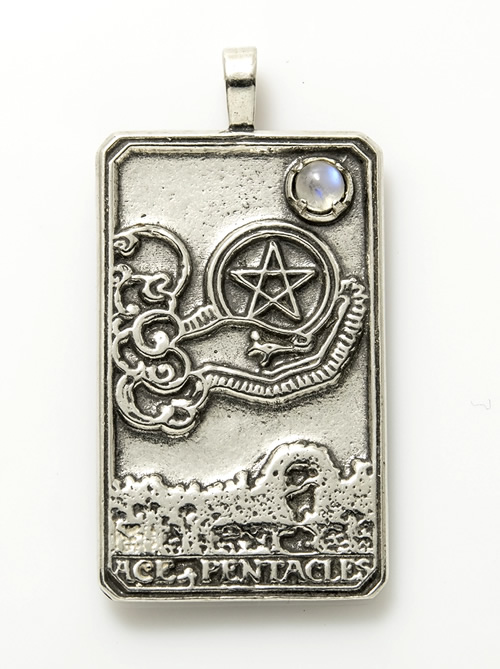 The Ace of Pentacles Sterling Silver Tarot Card Pendant - Large