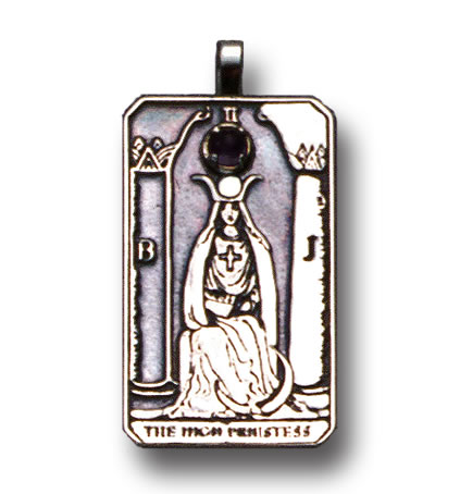 The High Priestess Sterling Silver Tarot Card Pendant - Large