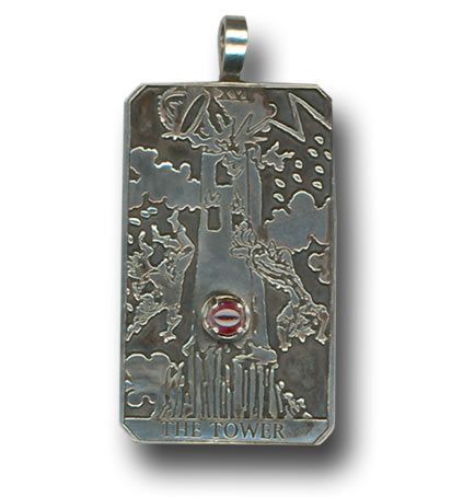 Tower Sterling Silver Tarot Card Pendant - Large