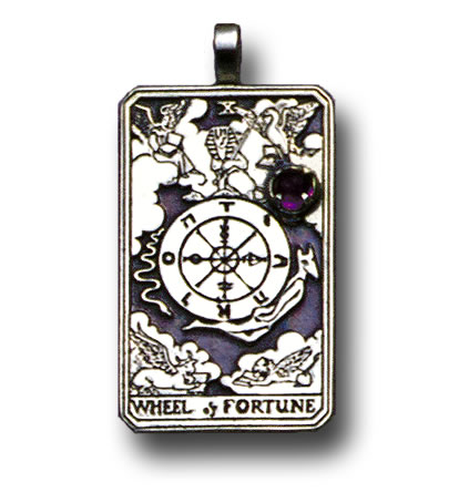 The Wheel of Fortune Sterling Silver Tarot Card Pendant - Large