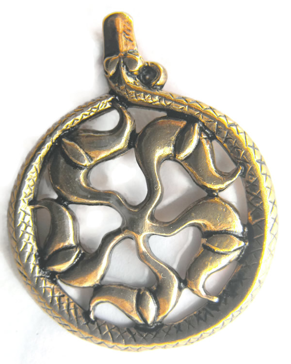Serpent Sunwheel Trove of Valhalla Bronze Pendant