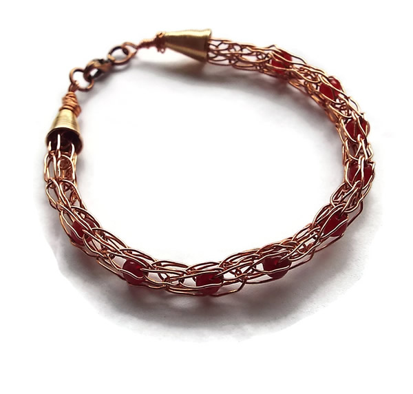 Copper Viking Knit Bracelet with Rubies
