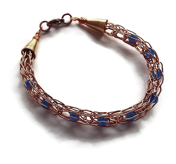Copper Viking Knit Bracelet with Sapphires