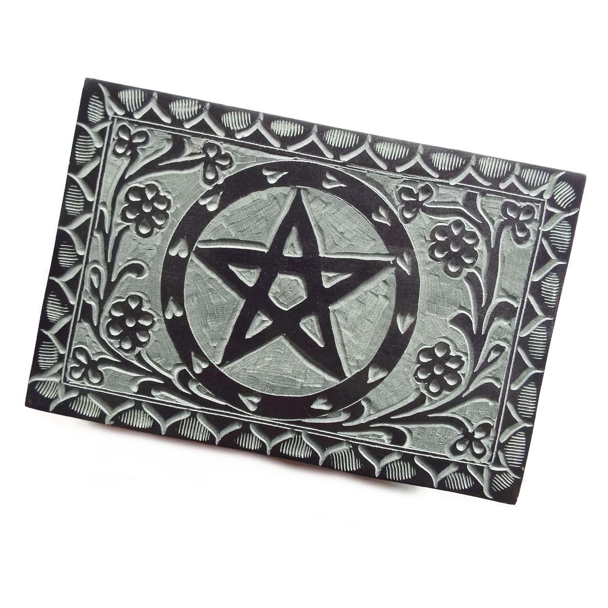 Black Soapstone Carved Box with Pentacle Top View