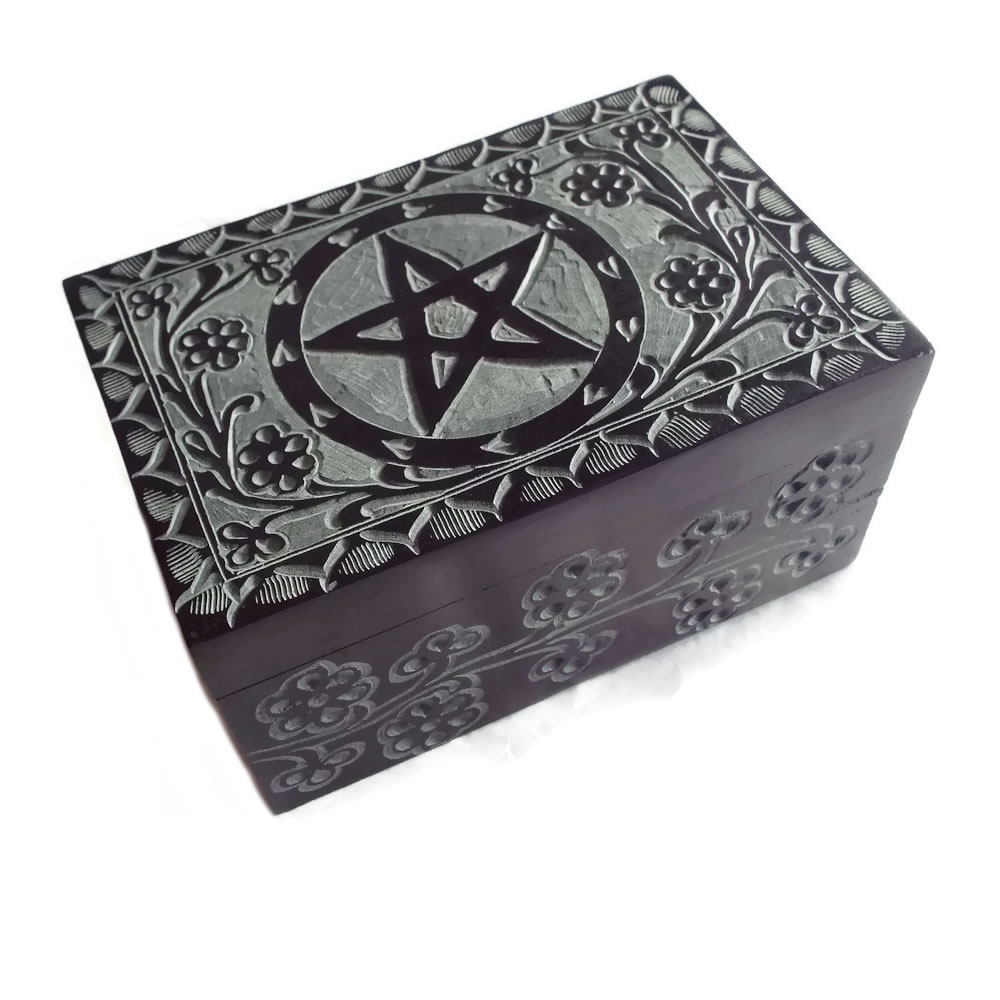 Black Soapstone Carved Box with Pentacle