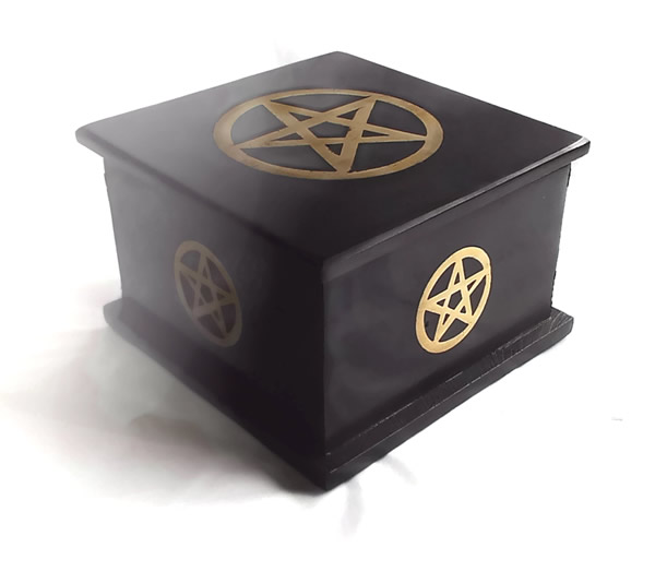 Large Square Black Stone Box with Pentacles