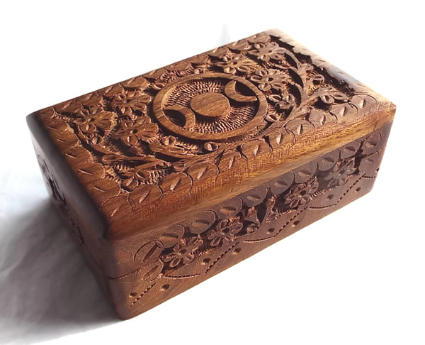 Small Carved Wooden Triple Moon Box