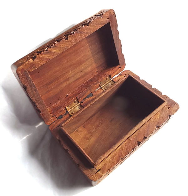 Small Carved Wooden Triple Moon Box Inside View