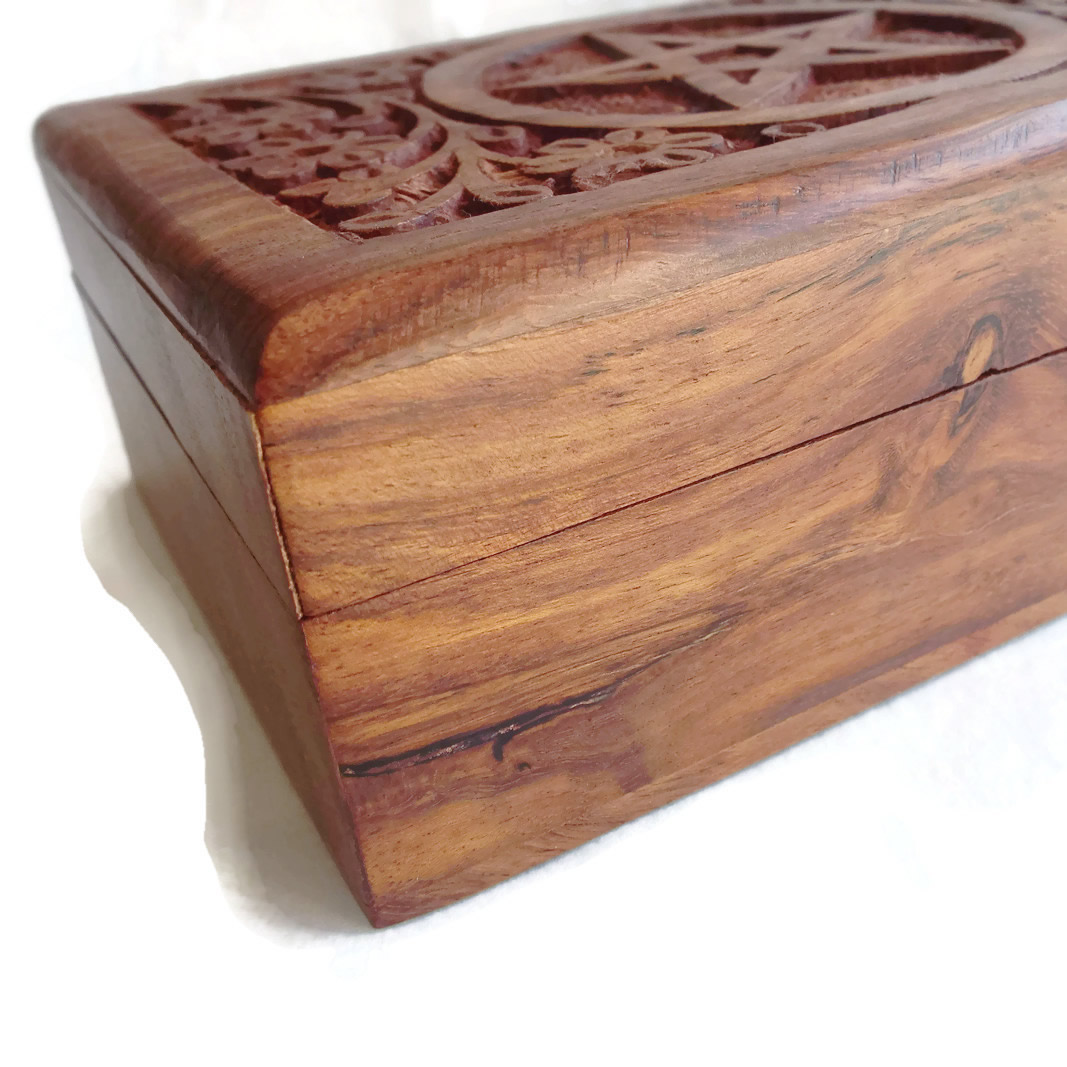 Wooden Carved Box with Pentacle Side View
