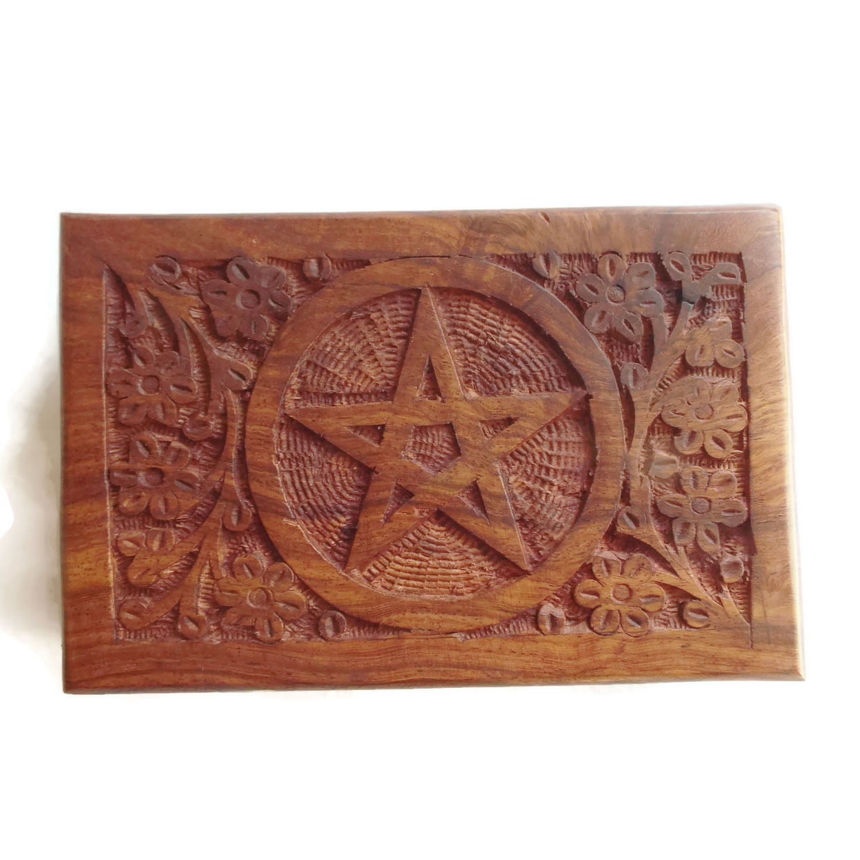 Wooden Carved Box with Pentacle Top View