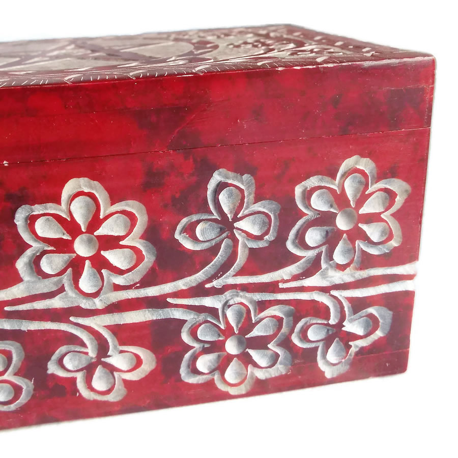Red Soapstone Carved Box with Pentacle Side View