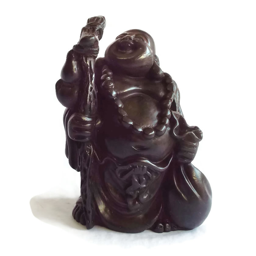 Dark Wood Effect Buddha Figure with Bag