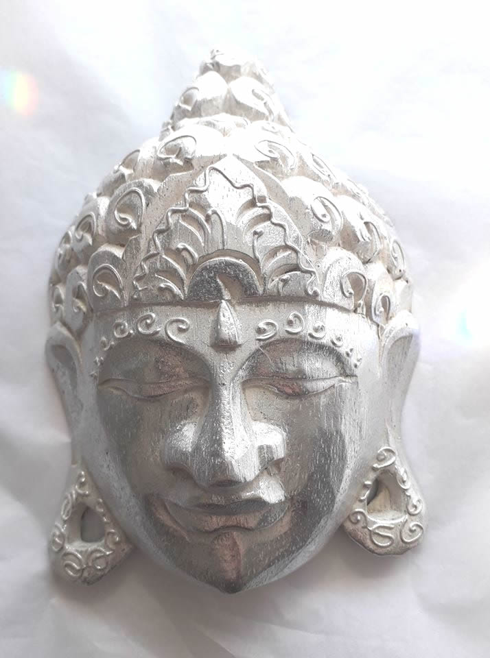 Silver Wooden Buddha Face Wall Ornament