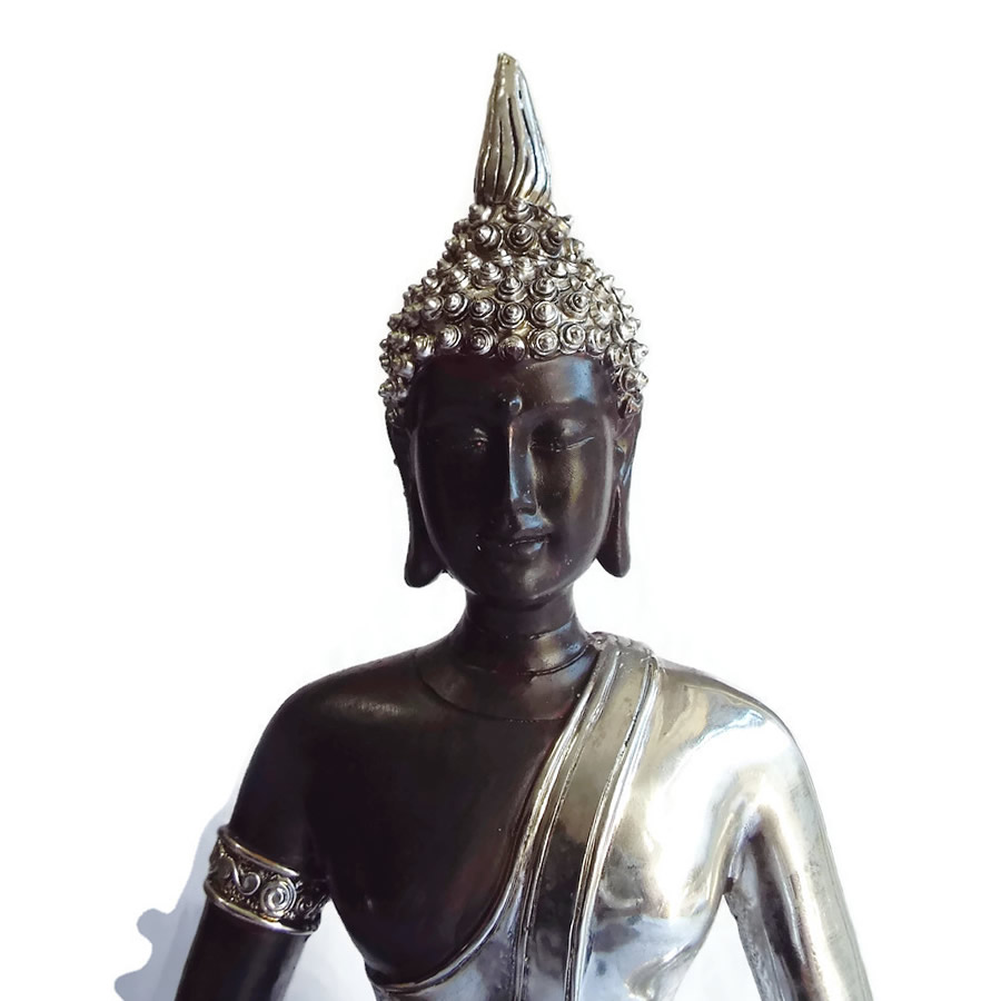 Large Silver Thai Buddha Figure Detail