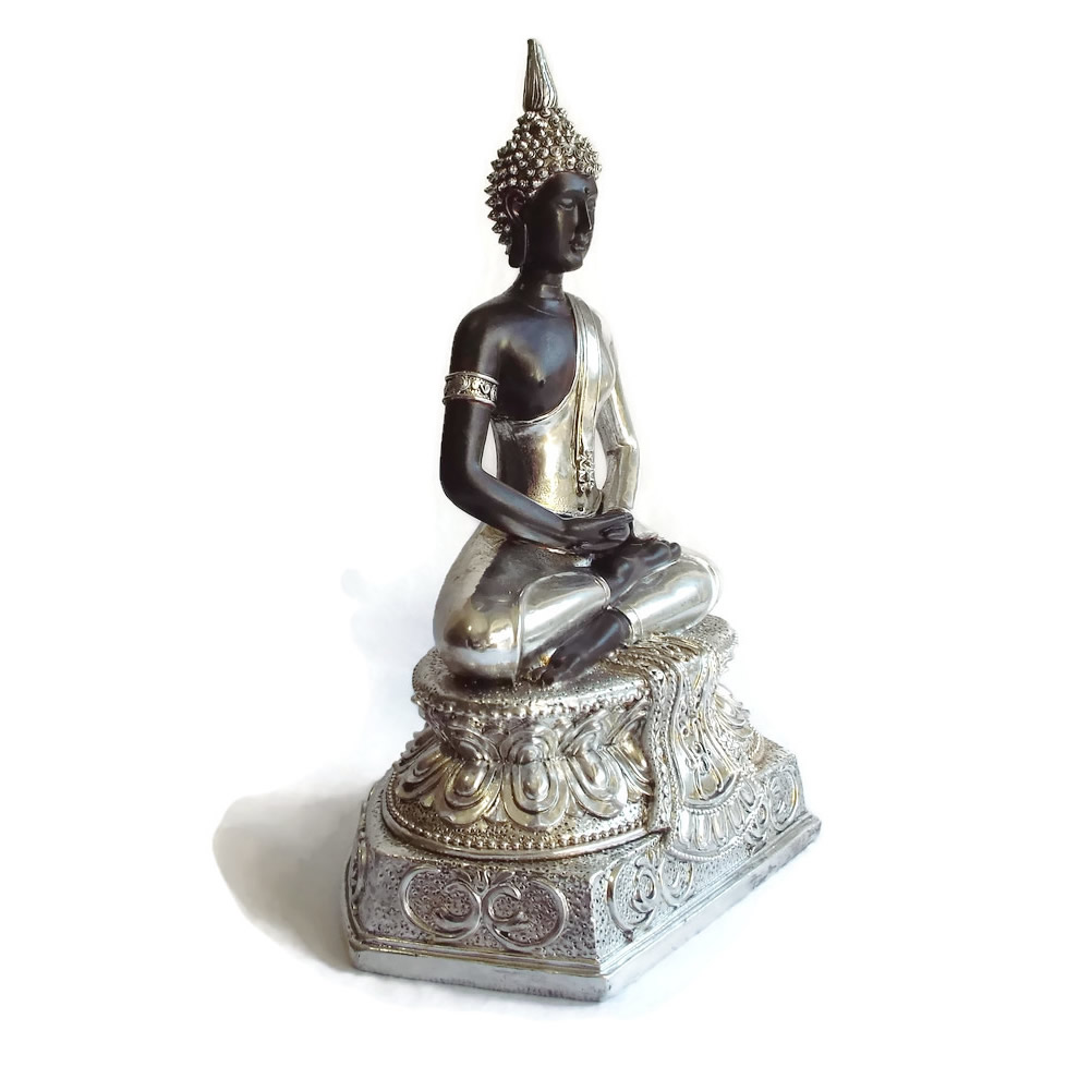 Large Silver Thai Buddha Figure Side
