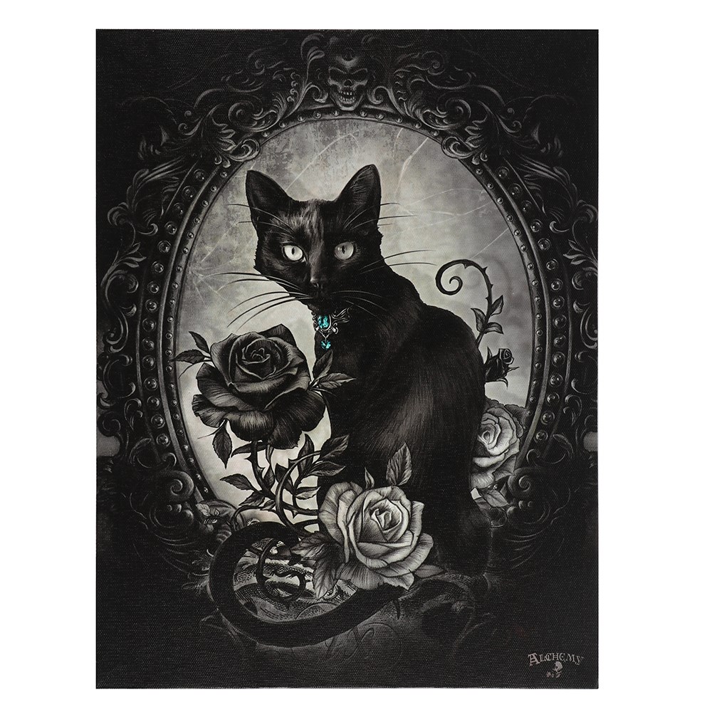 Alchemy Gothic Cat and Roses Wall Art Canvas
