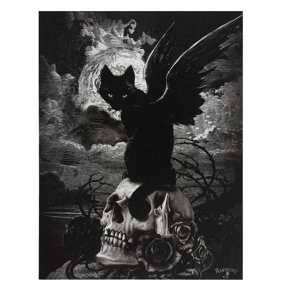 Alchemy Gothic Winged Cat and Skull Wall Art Canvas