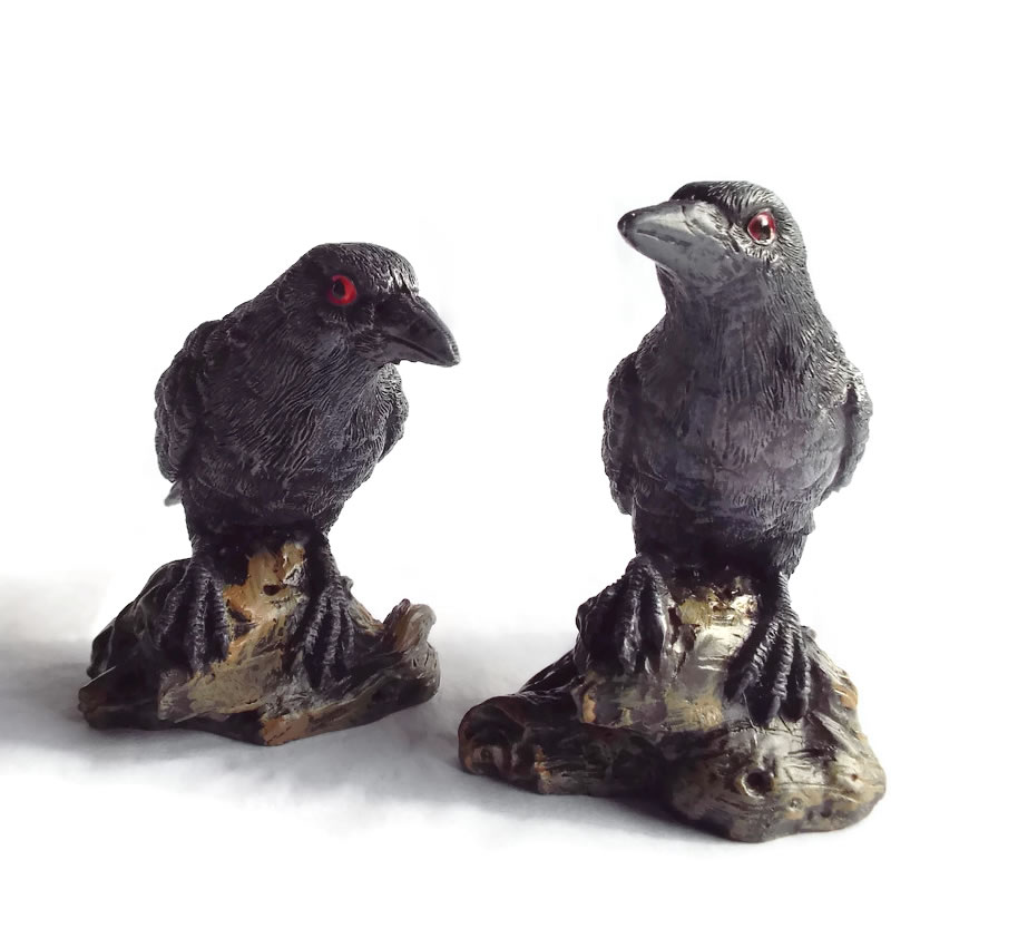 Small Raven Figurines Pair