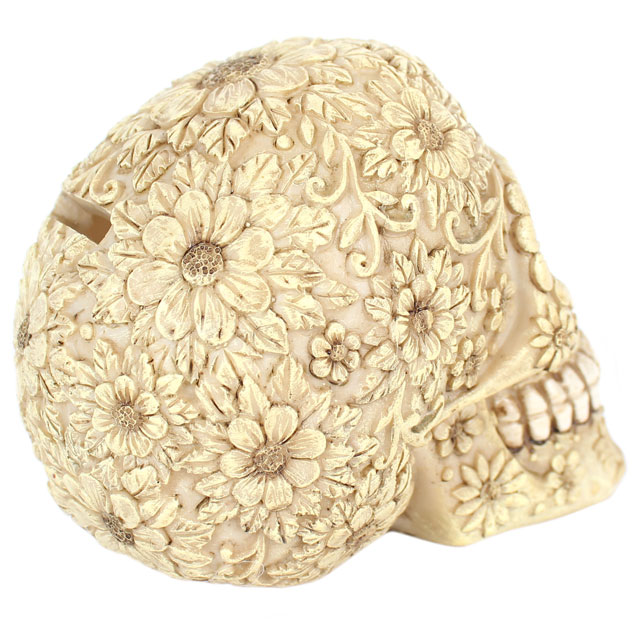 Ivory Flowers Day of the Dead Sugar Skull Money Box Closure