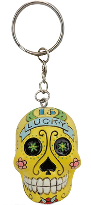 Yellow Day of the Dead Sugar Skull Key Ring