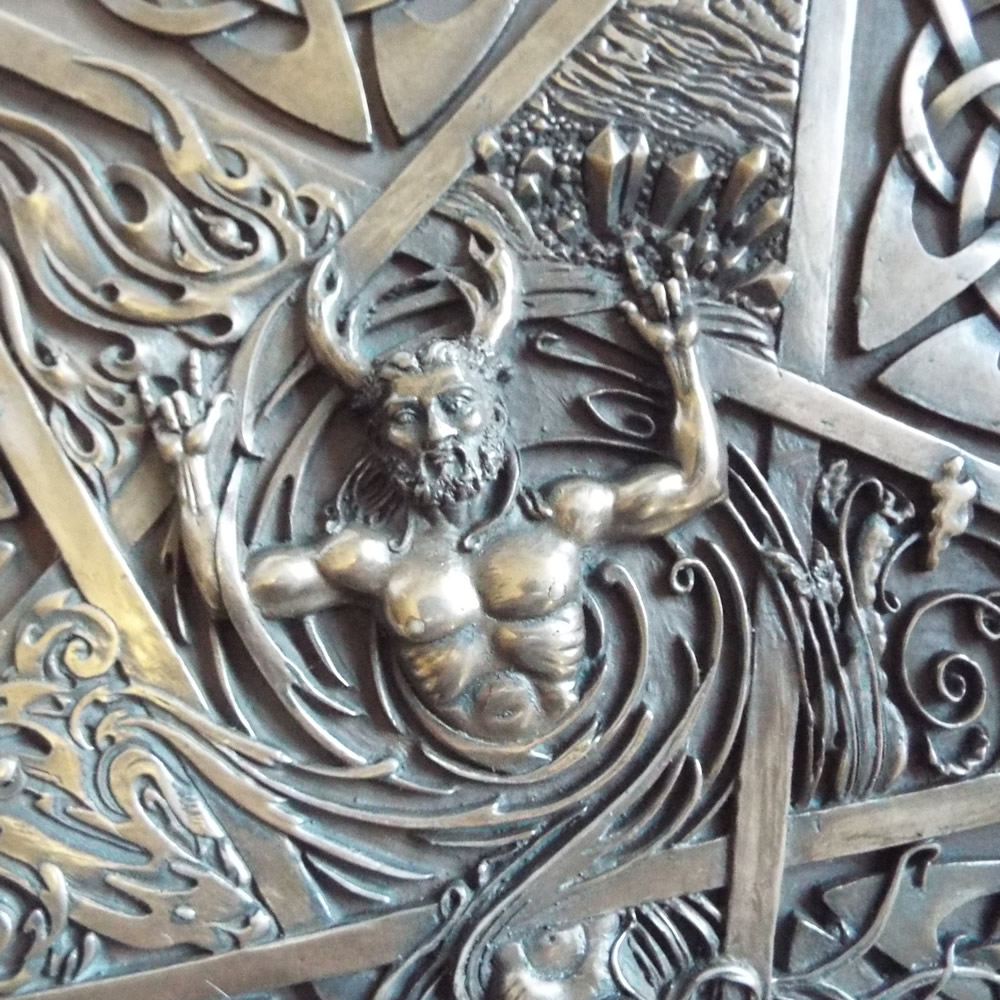 Horned God and Goddess Bronze Wall Ornament God Detail
