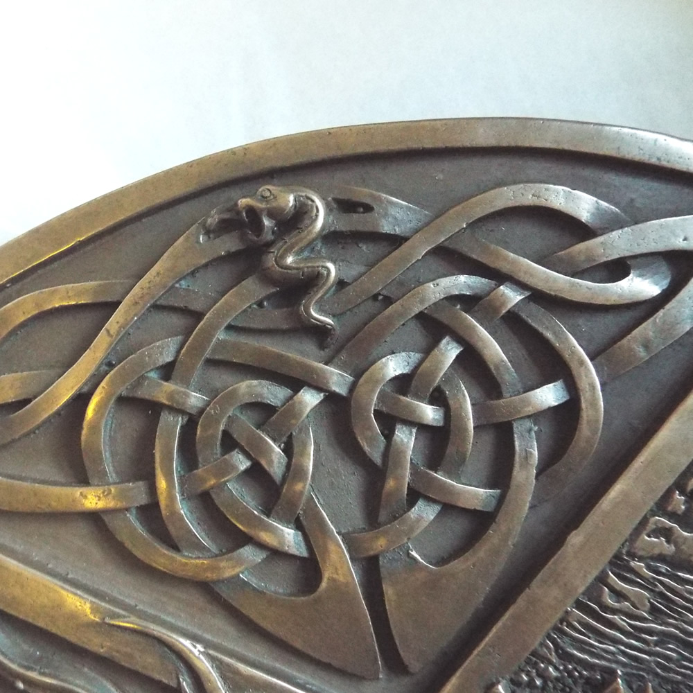 Horned God and Goddess Bronze Wall Ornament Snake Detail
